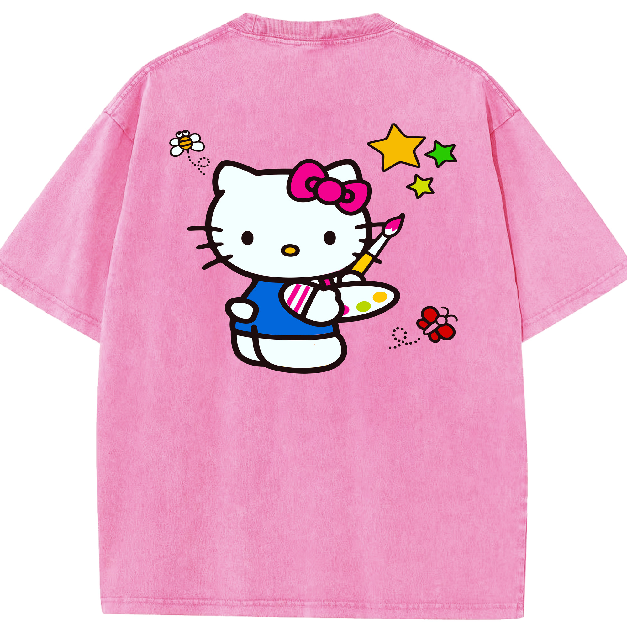 （画像用） Hello Kitty ハローキティ 綿100% ヴィンテージ風 半袖Tシャツ（背面プリント）